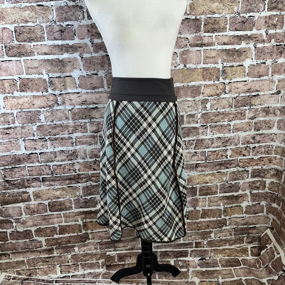 Green 3 XL Plaid Sweater Skirt Brown Blue White‎ Elastic Waist Made in USA